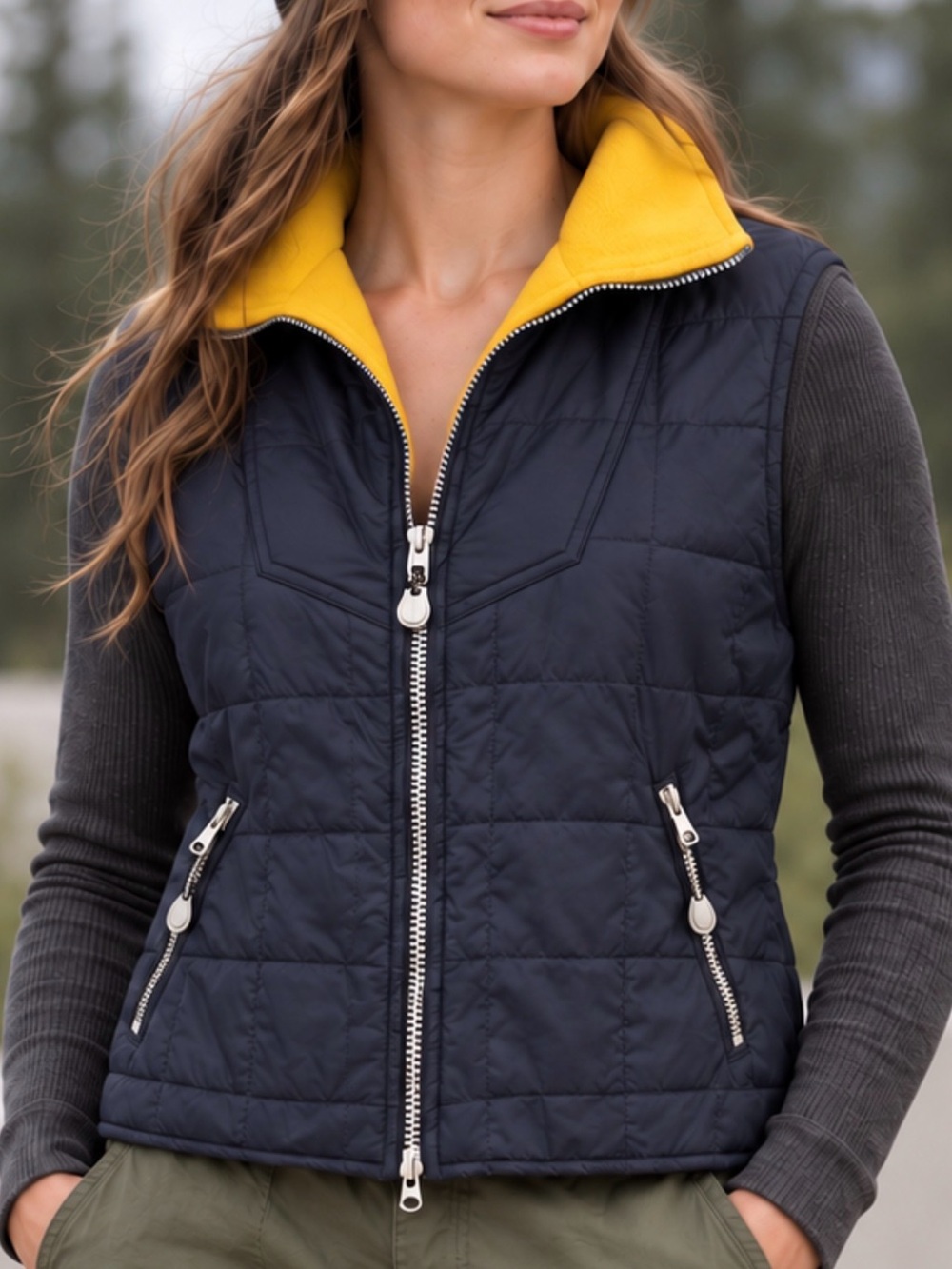 Vintage Y2K quilted Vest Carolina Colours Size M Navy Gold Gorpcore Women’s